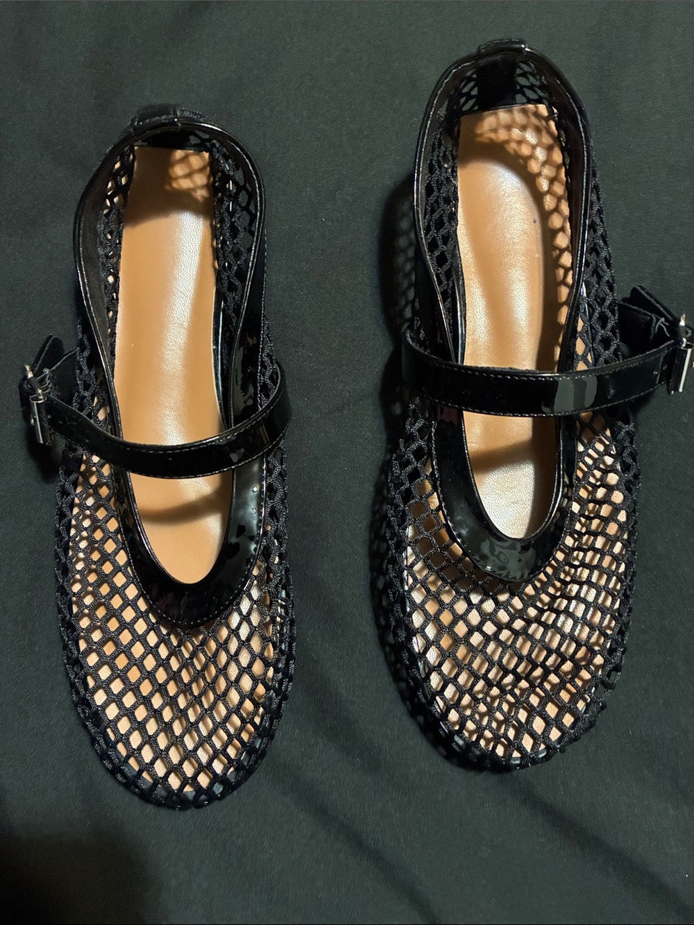 Black Mesh Patent Mary Jane Flats